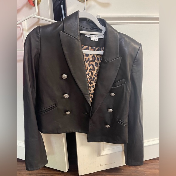 Veronica Beard cropped black leather jacket size 4